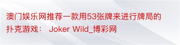 澳门娱乐网推荐一款用53张牌来进行牌局的扑克游戏： Joker Wild_博彩网