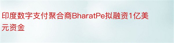 印度数字支付聚合商BharatPe拟融资1亿美元资金
