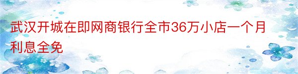 武汉开城在即网商银行全市36万小店一个月利息全免